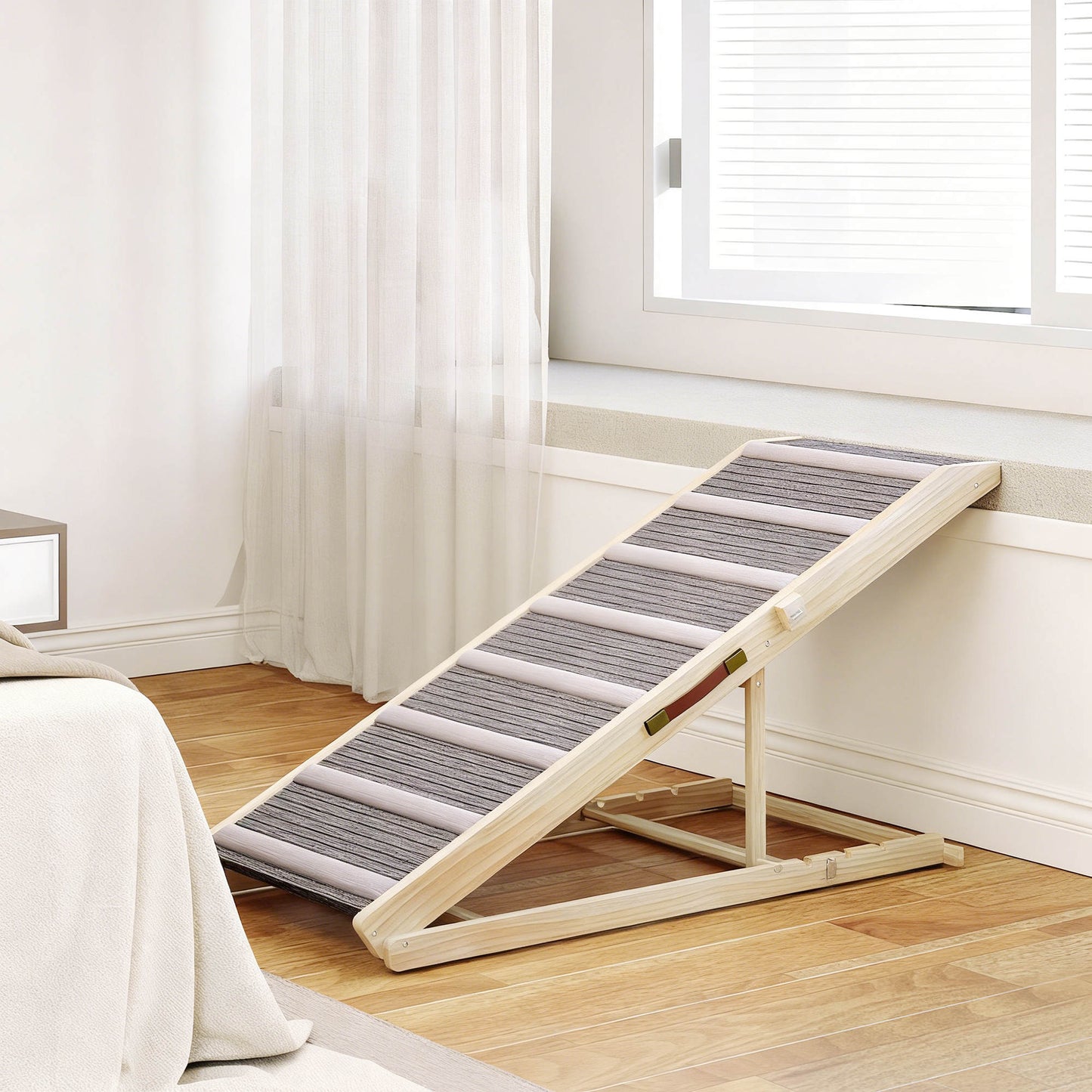 Pawhut Rampa Para Perros De Madera Plegable Altura Ajustable 41-60 Cm 120x50 Cm_1