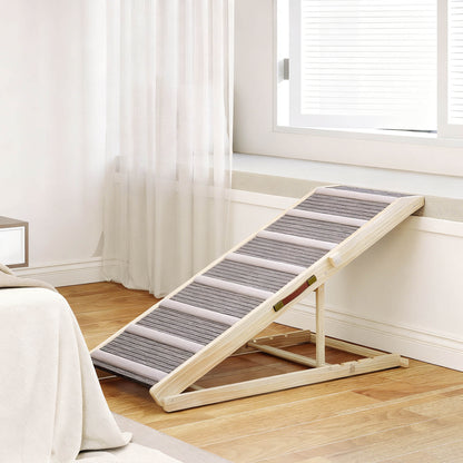 Pawhut Rampa Para Perros De Madera Plegable Altura Ajustable 41-60 Cm 120x50 Cm_1