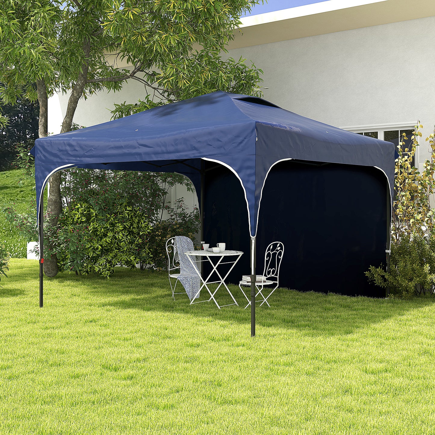 Outsunny Carpa Plegable 3x3 M Altura Ajustable 1 Pared Lateral Azul_1