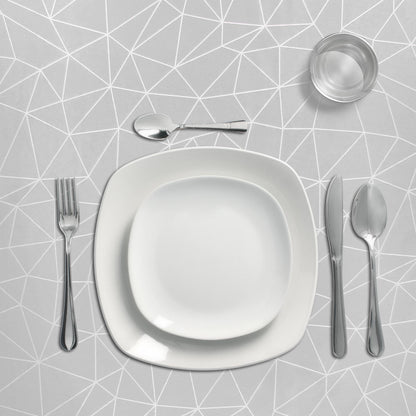 Mantel Hule Rectangular Geométrico Gris Impermeable Antimanchas Pvc 140x250 Cm.  Recortable Uso Interior Y Exterior