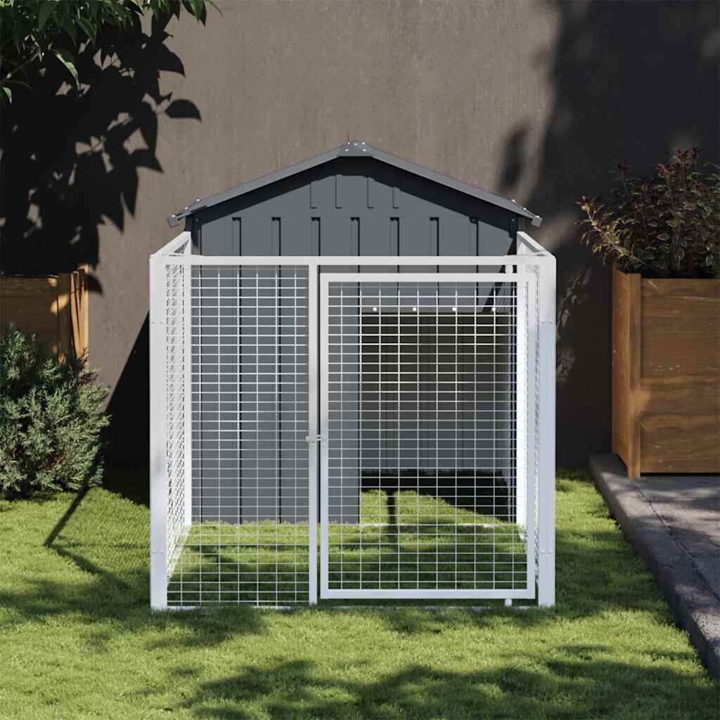 Vidaxl Caseta Perros Con Corral Acero Galvanizado Gris 117x201x123 Cm_1