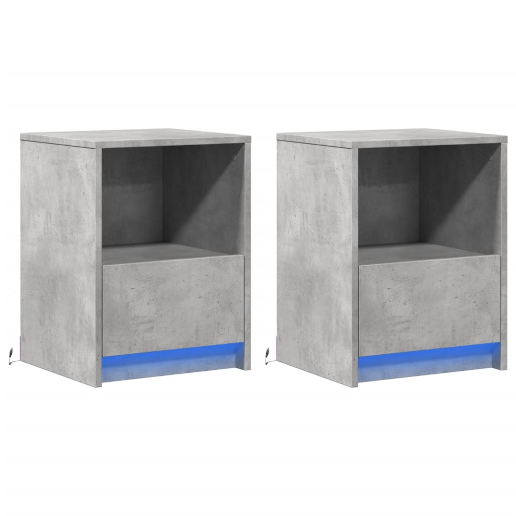 Mesita De Noche Luces Led 2 Uds Madera Ingeniería Gris Hormigón_1