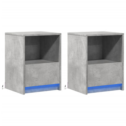 Mesita De Noche Luces Led 2 Uds Madera Ingeniería Gris Hormigón_1
