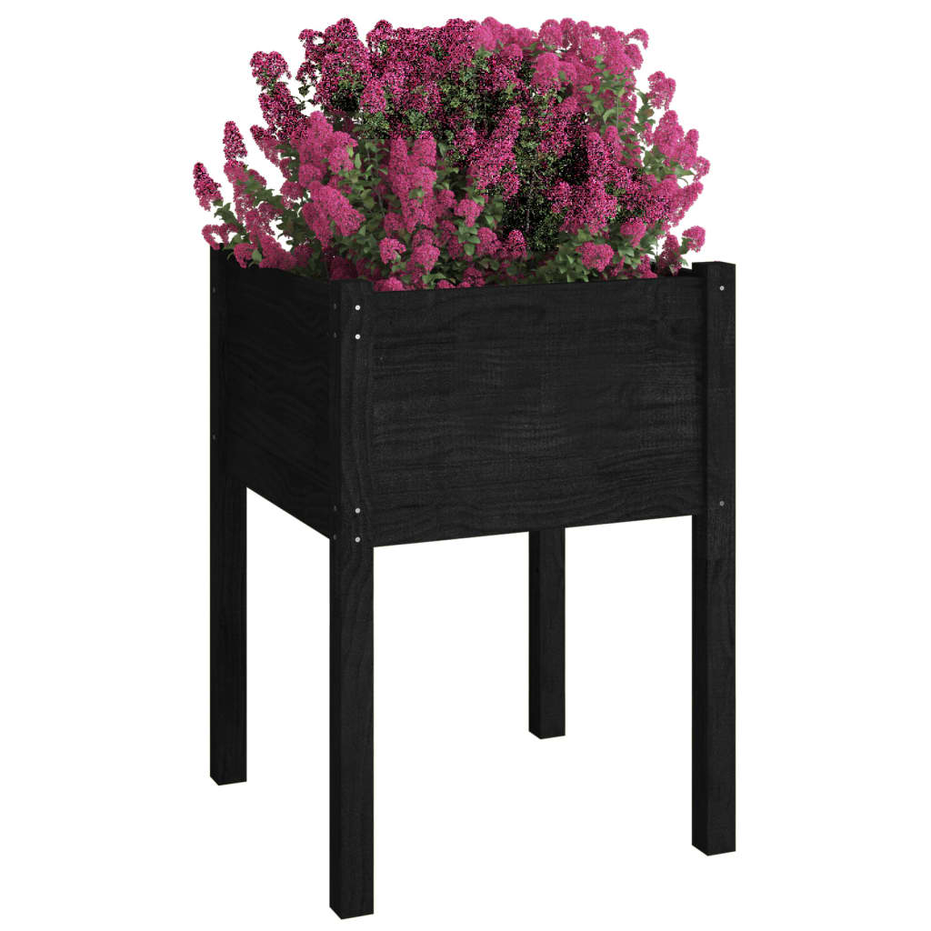 Jardineras 2 Uds Madera Maciza De Pino Negro 50x50x70 Cm_2