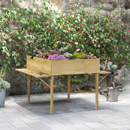 Outsunny Mesa De Cultivo De Madera Con Estantes Plegables 122x91,5x89 Cm Natural_1