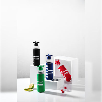 Botella De Agua 500ml Borosilicato Funda Rojo Y Tapa De Grifo Rainbow Be_4