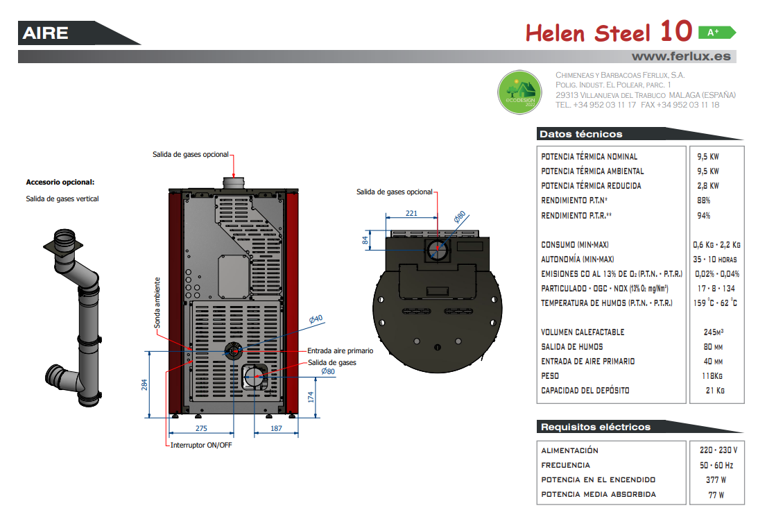 Bricosol Estufa De Pellets Helen Steel 10 Negro De Ferlux_4