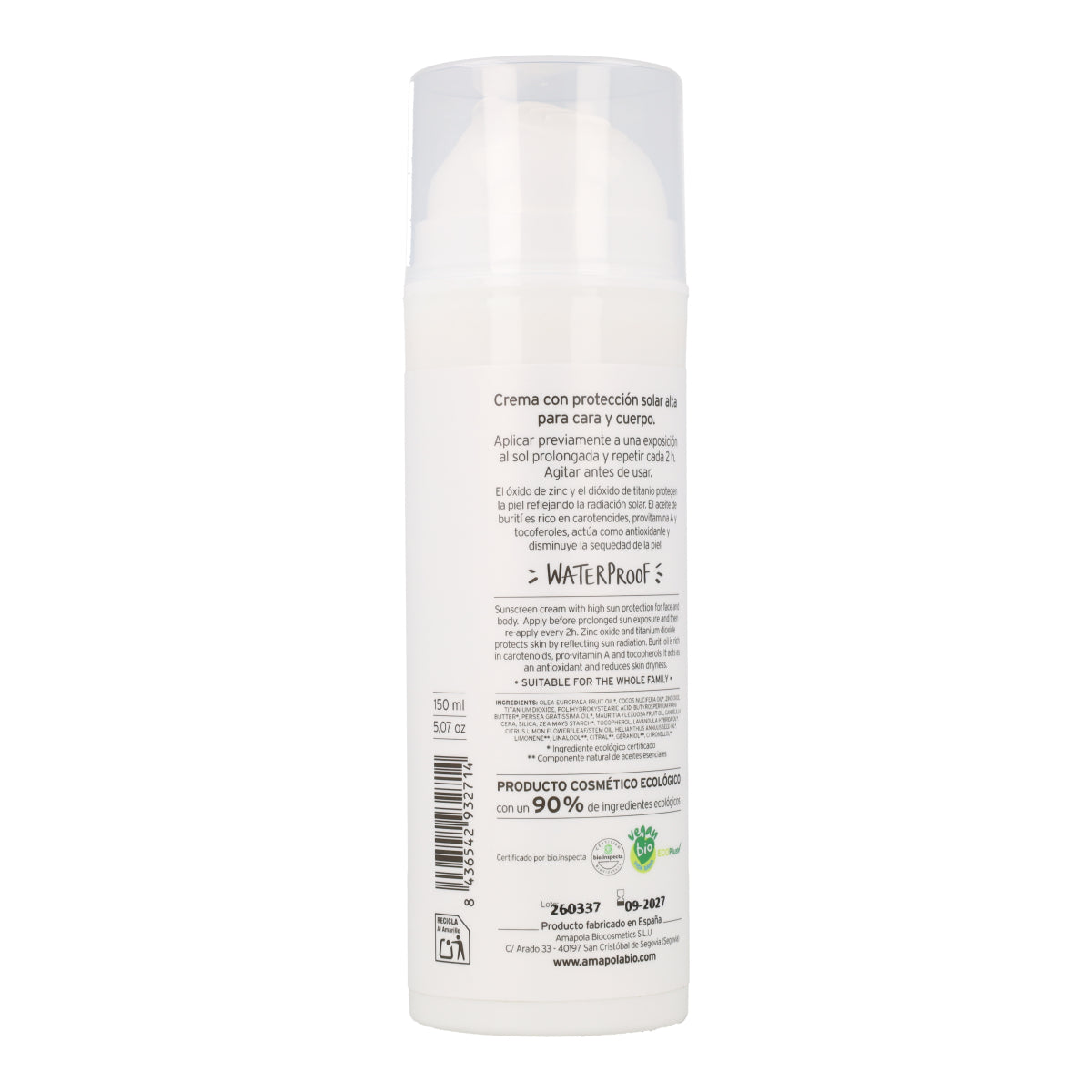 Protector solar infantil SPF 50 Amazonia Amapola 150 ml