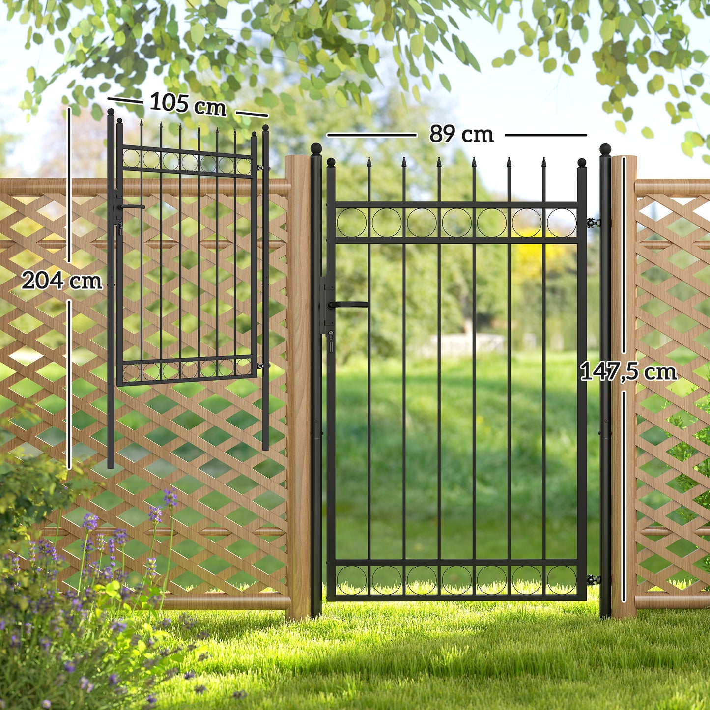 Outsunny Puerta De Jardín 147,5x89 Cm Con Asa Cerradura Y 3 Llaves Negro_2