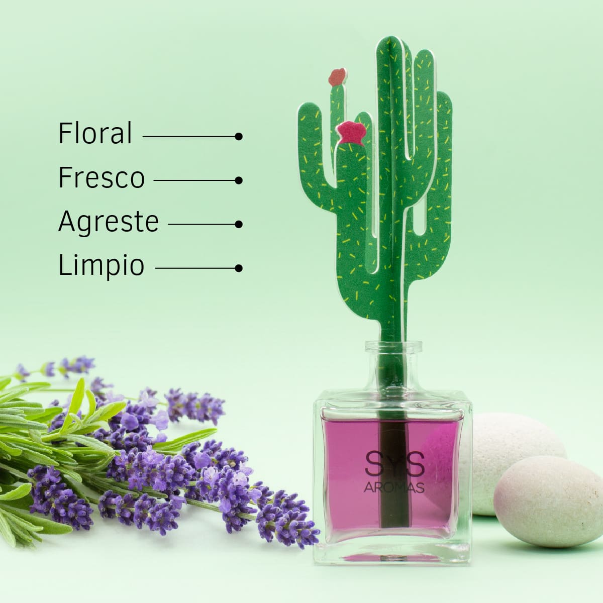 Ambientador Difusor Cactus Lavanda Deco Diffuser SYS Aromas 90 ml | Aroma Floral y Agreste | Relajante_2