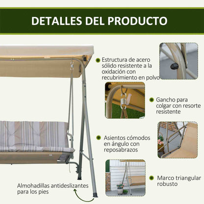 Outsunny Columpio De Jardín De 3 Plazas Techo Ajustable 172x110x156 Cm Marrón_5