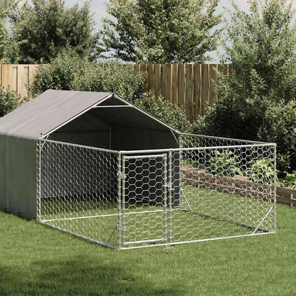 Caseta Perros Exterior Con Corral 5x2x1,5 M Acero Galvanizado_1