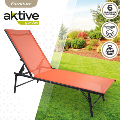 Pack 2 Tumbonas Jardín Plegables 6 Posiciones Naranja Aktive_1