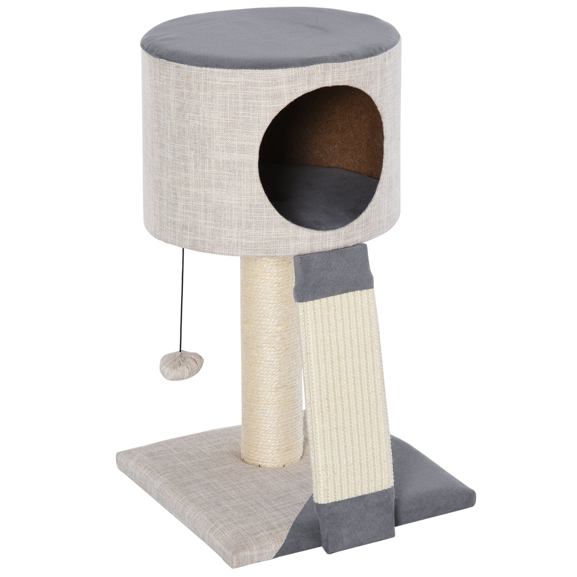 Pawhut Árbol Para Gatos 30x30x50 Cm Con Bola Colgante Cueva Suave Poste Rascador_0