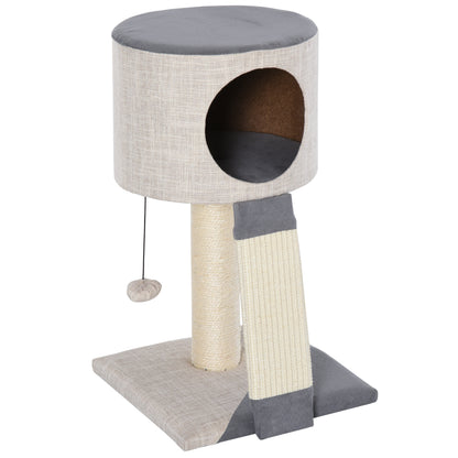 Pawhut Árbol Para Gatos 30x30x50 Cm Con Bola Colgante Cueva Suave Poste Rascador_0