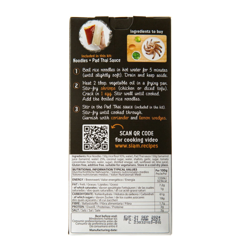 Kit de Fideos Pad Thai (Noodles) Sin gluten Desiam 300 g