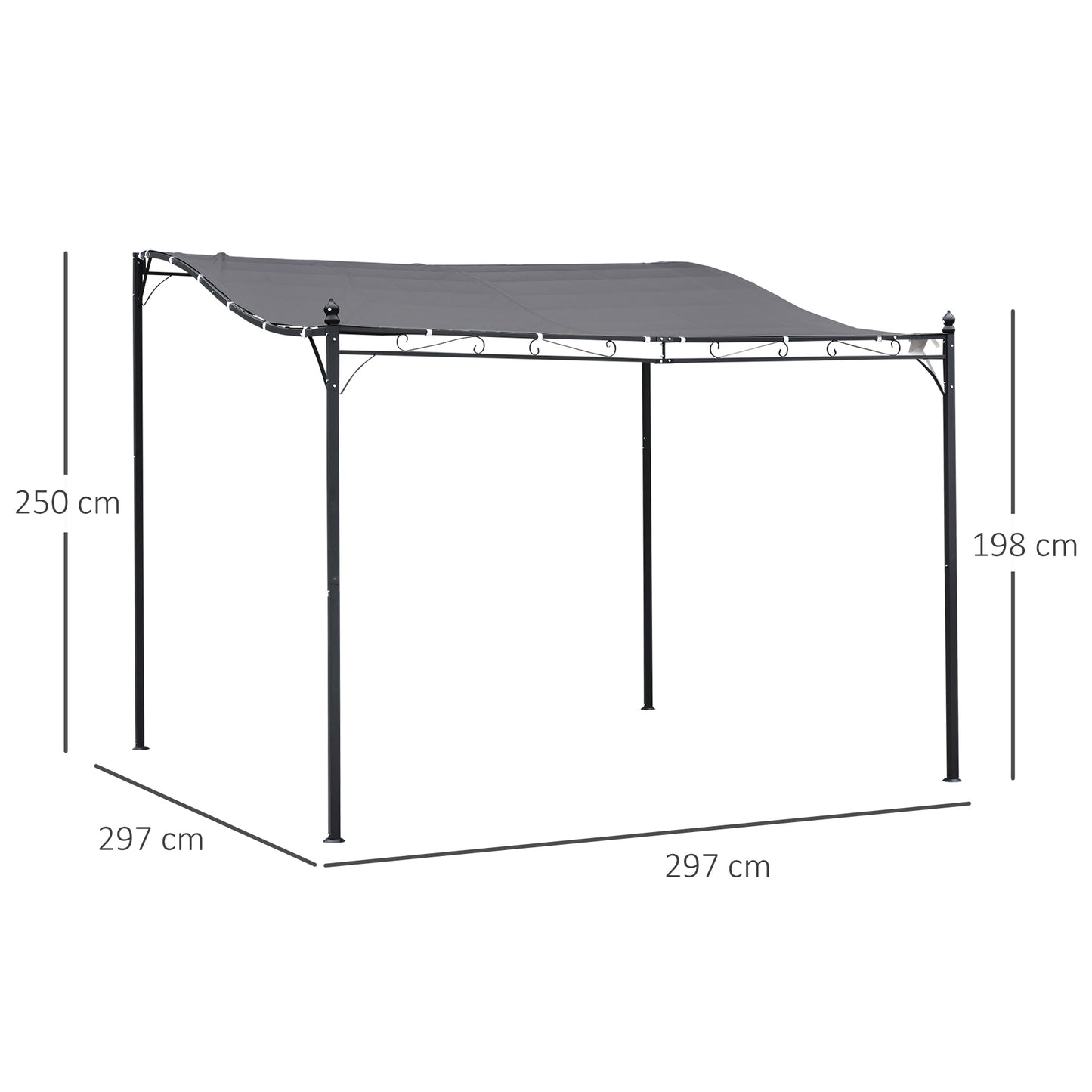Outsunny Pérgola De Jardín 3x3m Cenador Con 16 Orificios De Drenaje Para Patio_2
