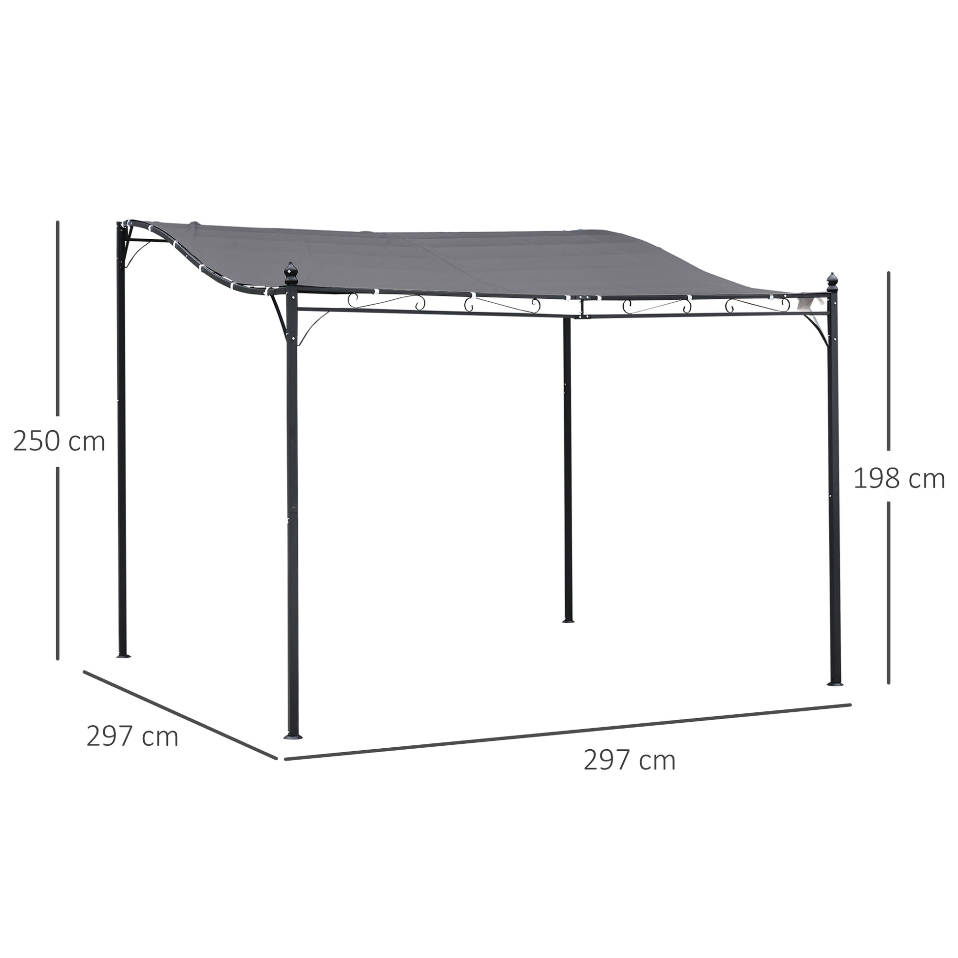 Outsunny Pérgola De Jardín 3x3m Cenador Con 16 Orificios De Drenaje Para Patio_2