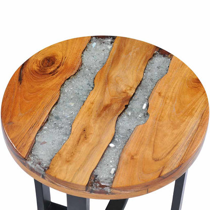 Mesa De Centro De Madera Maciza De Teca Y Polirresina 40x45 Cm_4