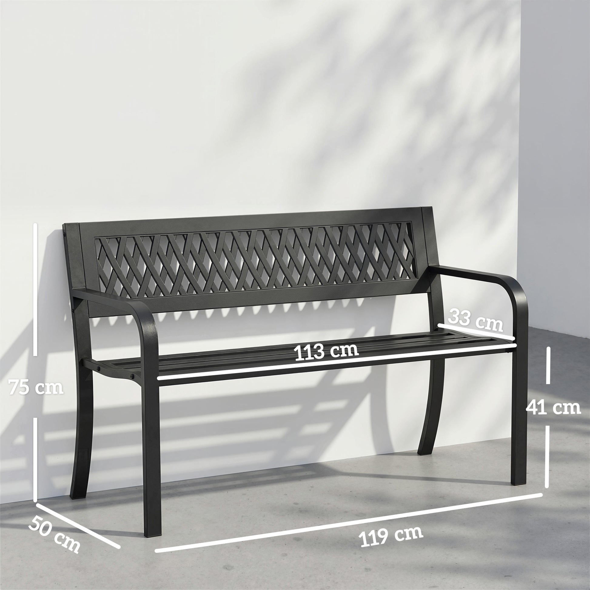 Outsunny Banco De Jardín Exterior De 2 Plazas Con Asiento Listonado Negro_2
