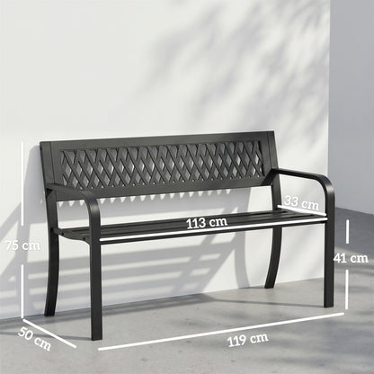 Outsunny Banco De Jardín Exterior De 2 Plazas Con Asiento Listonado Negro_2