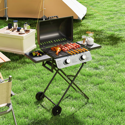 Outsunny Barbacoa De Gas Con 2 Quemadores De Acero Inoxidable 5,6 Kw Con Ruedas_3