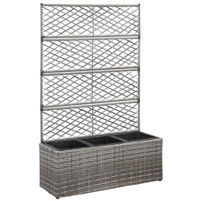 Enrejado Y Arriate 3 Macetas Ratán Sintético Gris 83x30x130 Cm_1