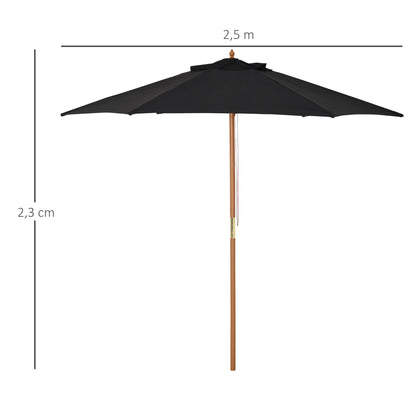 Outsunny Sombrilla De Jardín Ø250x230 Cm Con Poste Desmontable Negro_2