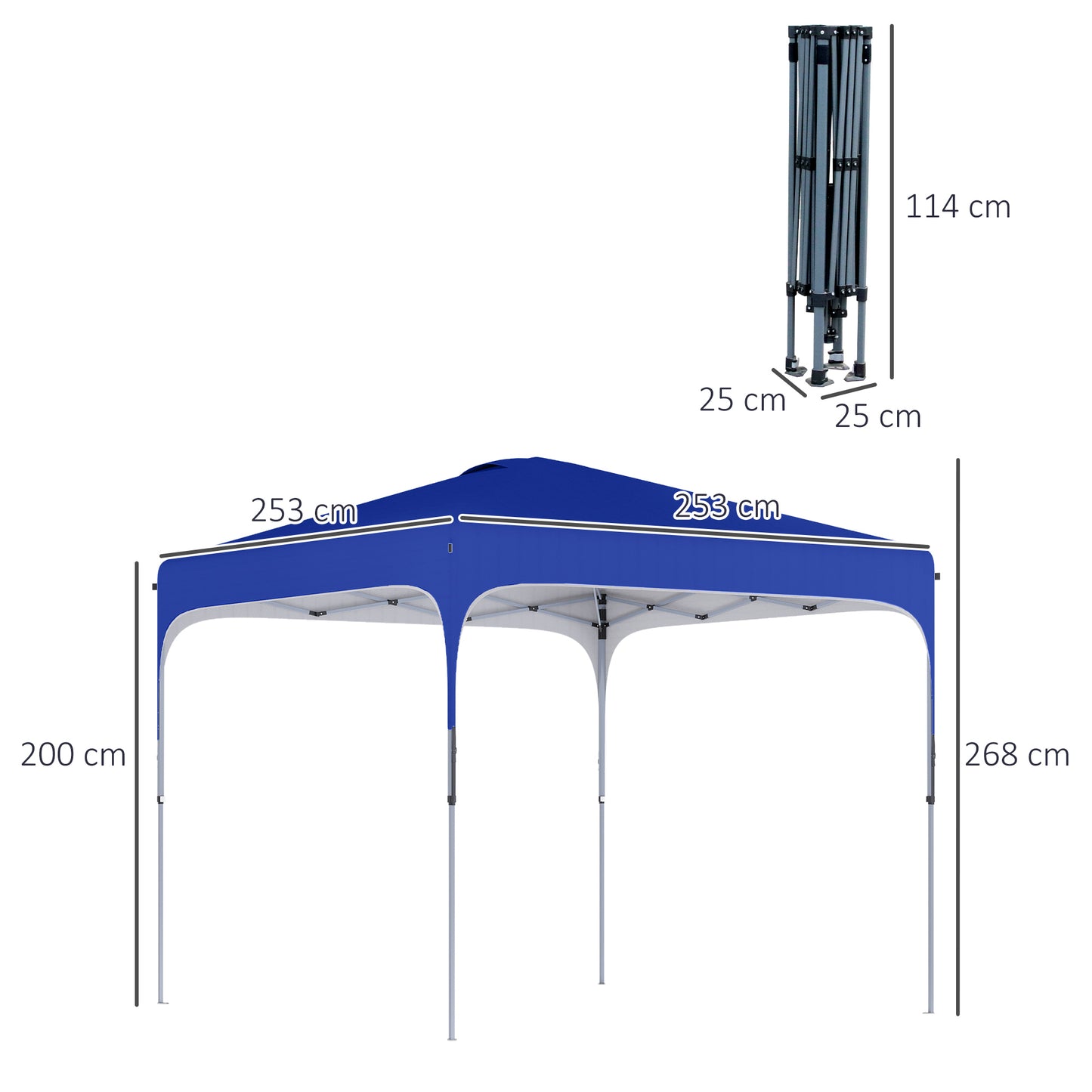 Outsunny Carpa Plegable 2,5x2,5x2,7 M Con Altura Ajustable Anti-uv Azul_2
