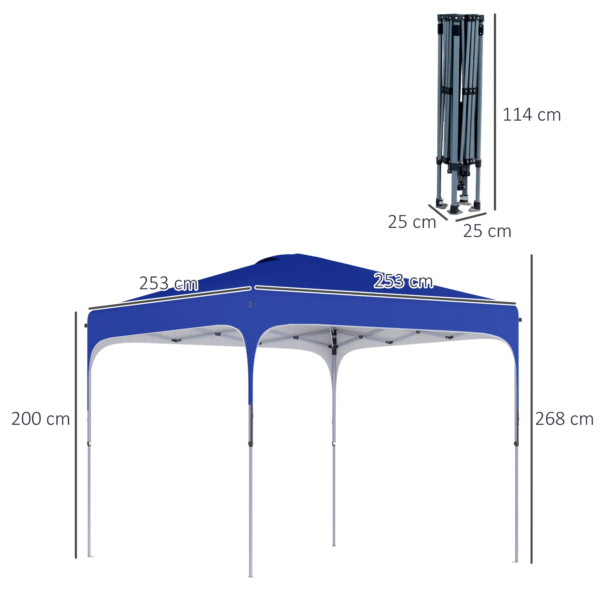 Outsunny Carpa Plegable 2,5x2,5x2,7 M Con Altura Ajustable Anti-uv Azul_2