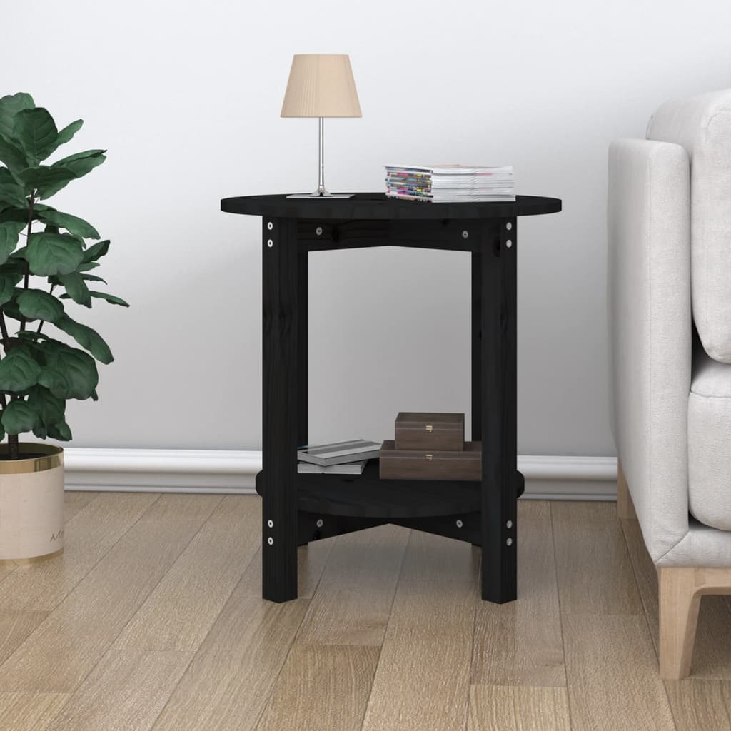 Mesa De Centro De Madera Maciza De Pino Negro Ø55x60 Cm_1