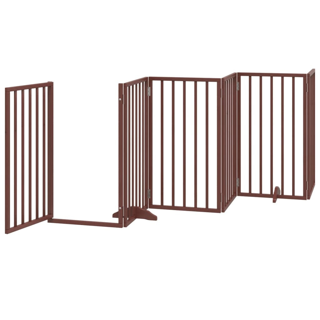 Vidaxl Puerta Para Perros Con Puerta Plegable De 6 Paneles Marrón 300 Cm Madera De Álamo_3