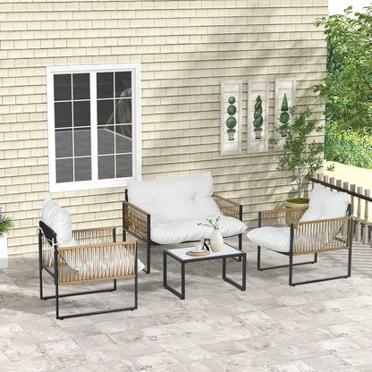 Outsunny Conjunto De Jardín Exterior De Ratán Sintético De 4 Piezas Crema_1