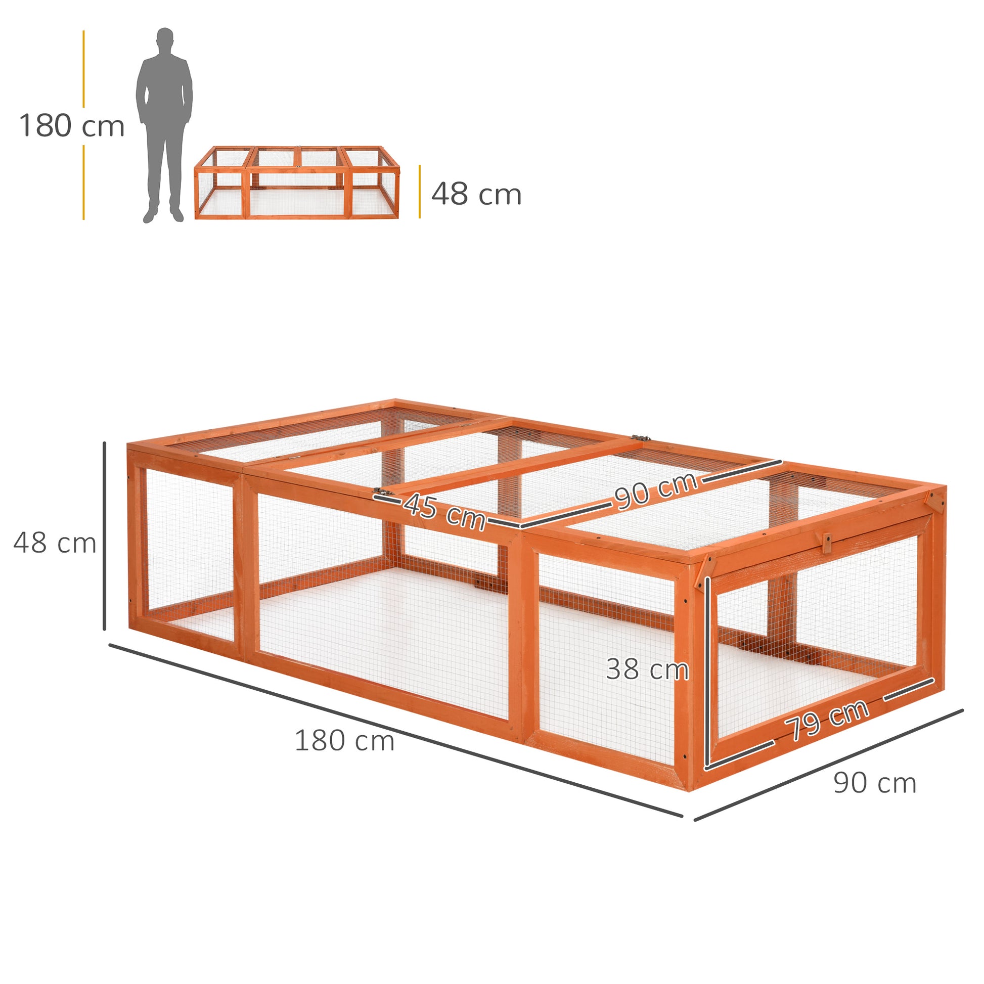 Pawhut Conejera Exterior De Madera Con 3 Puertas 180x90x48 Cm Natural_2