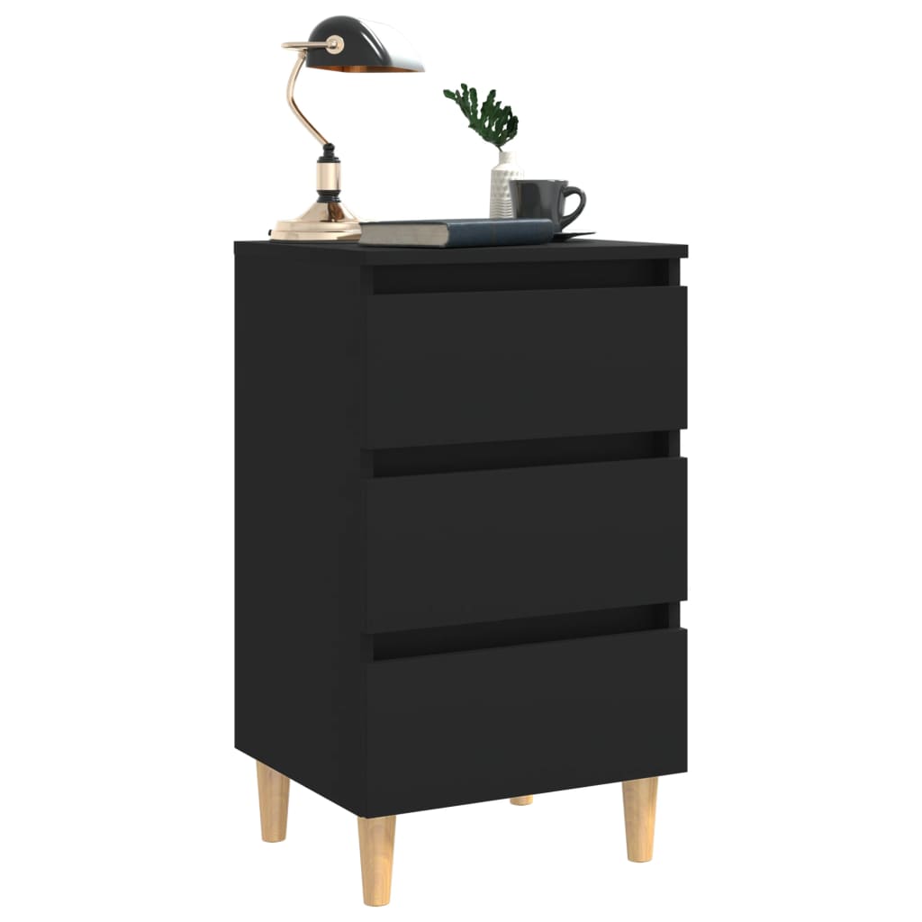 Mesitas De Noche 2 Uds Patas Madera Maciza Negro 40x35x69 Cm_3
