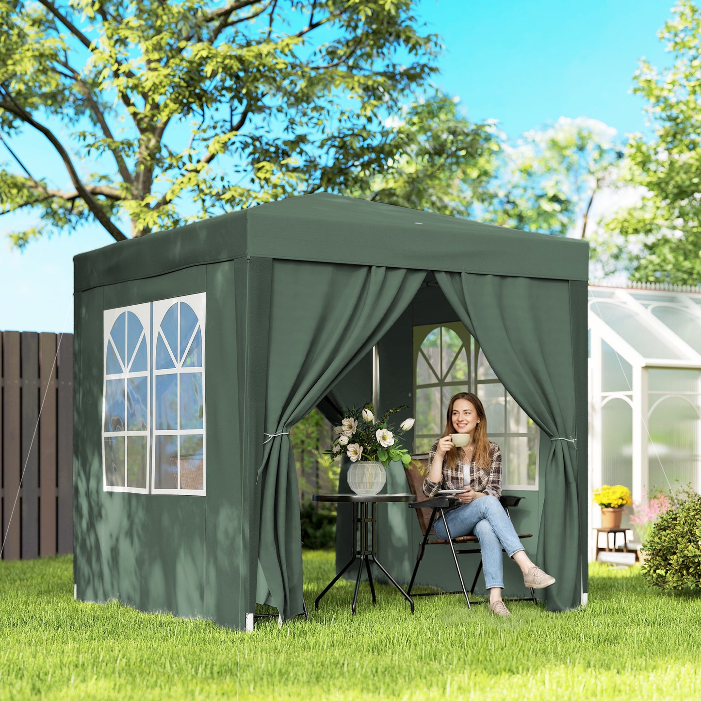 Outsunny Carpa Plegable 2x2m Exterior Con 4 Paredes Y Bolsa De Transporte Verde_1