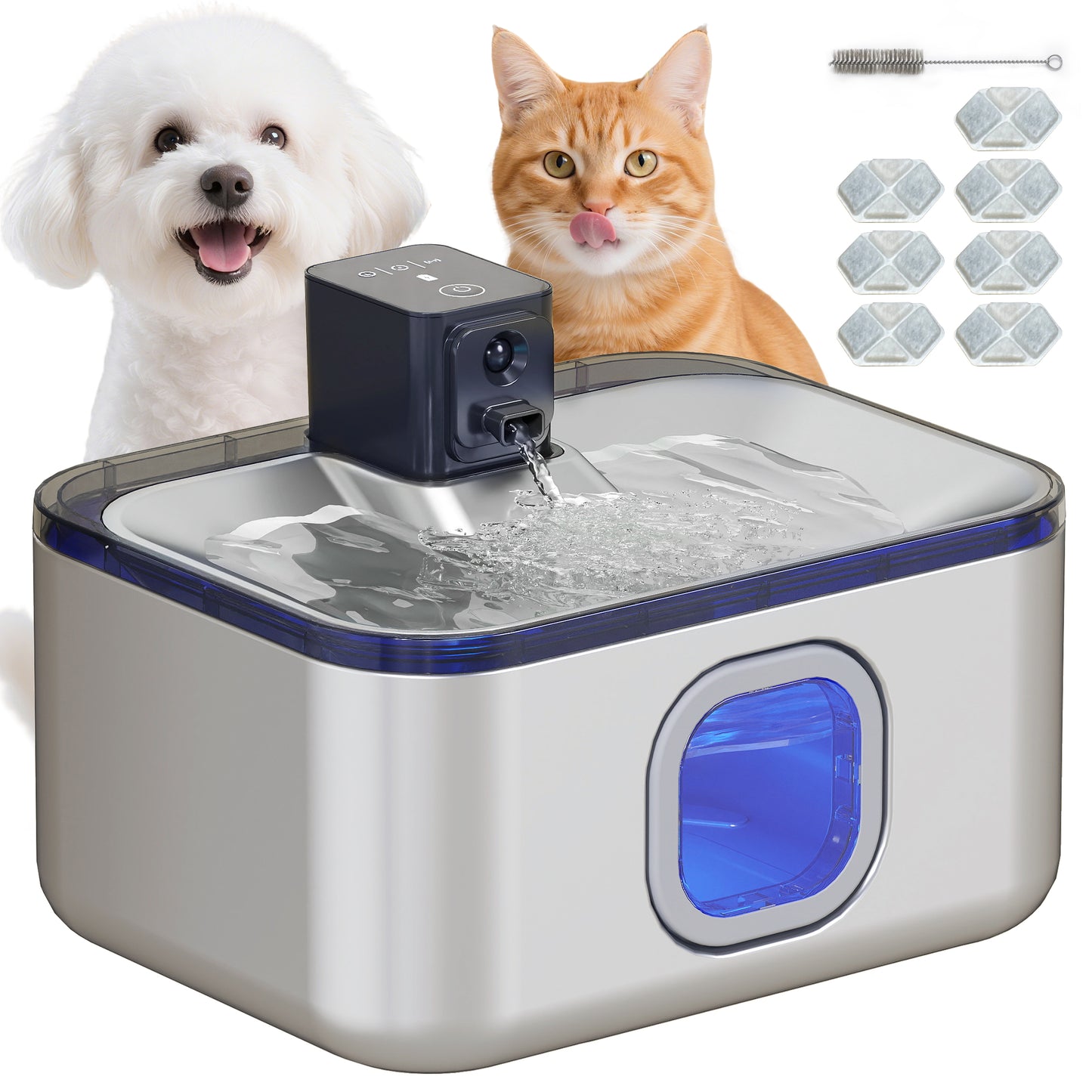 Pawhut Fuente Para Gatos De Acero Inoxidable 5l Súper Silencioso Con Luz Led_0