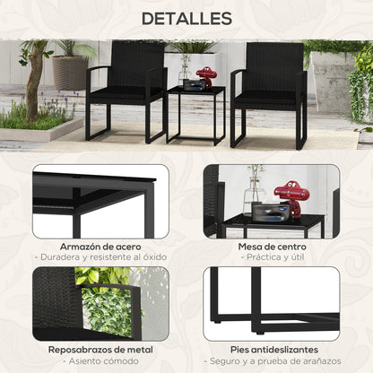 Outsunny Conjunto De Muebles De Jardín De Ratán Sintético Con Cojines Negro_5