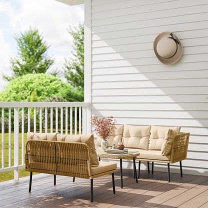 Outsunny Conjunto De Jardín Exterior De Ratán Sintético De 4 Piezas Natural_4