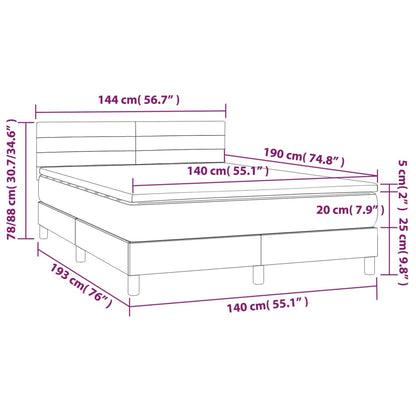 Cama Box Spring Colchón Y Luces Led Tela Gris Taupe 140x190 Cm / Vetonek_5