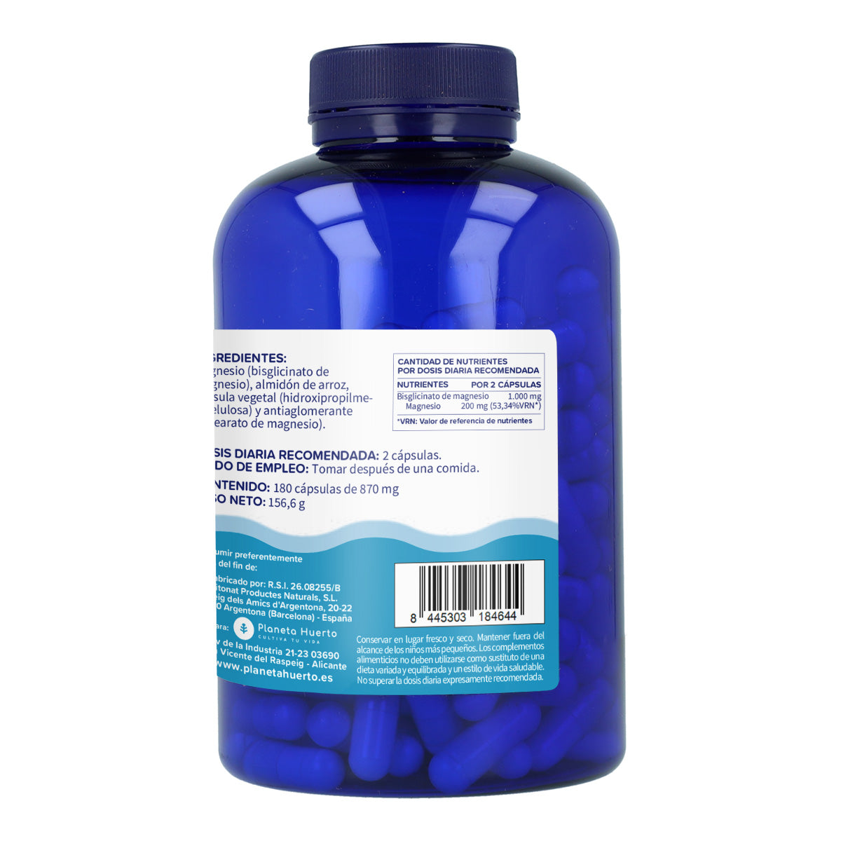 Bisglicinato de Magnesio 500 mg Planeta Huerto 180 cápsulas