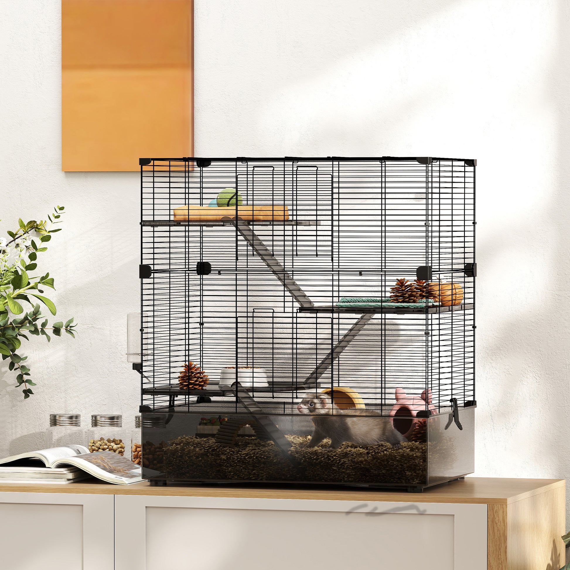 Pawhut Jaula Para Hurones De 4 Niveles Con Bandeja Inferior 73x47x80 Cm Negro_1