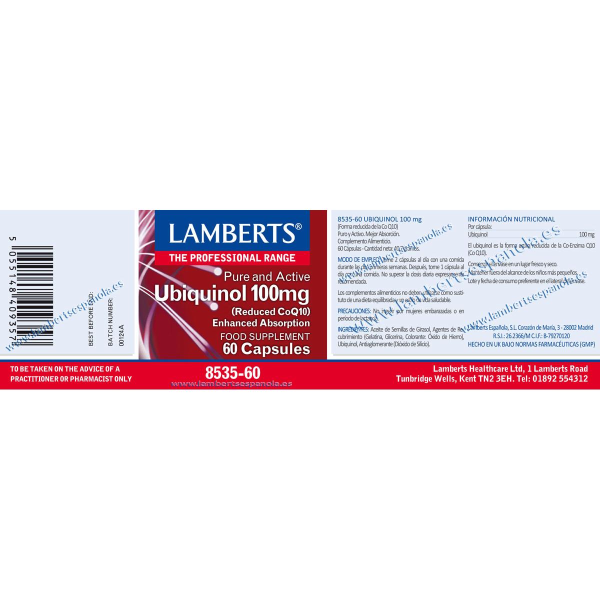 Pack 2x Ubiquinol 100 mg. Puro y Activo, Lamberts