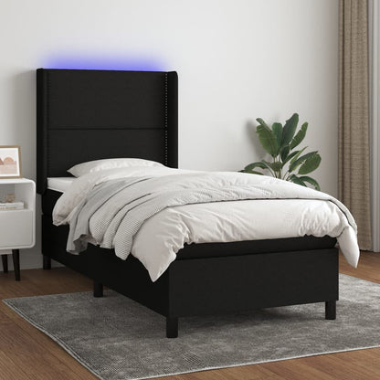 Cama Box Spring Colchón Y Luces Led Tela Negro 90x190 Cm / Vetonek_5