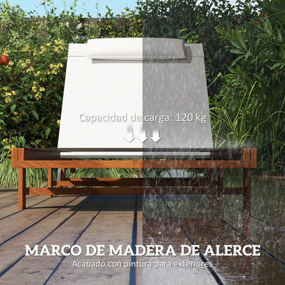 Outsunny Tumbona Reclinable De Madera Con Ruedas Respaldo Ajustable Blanca_5