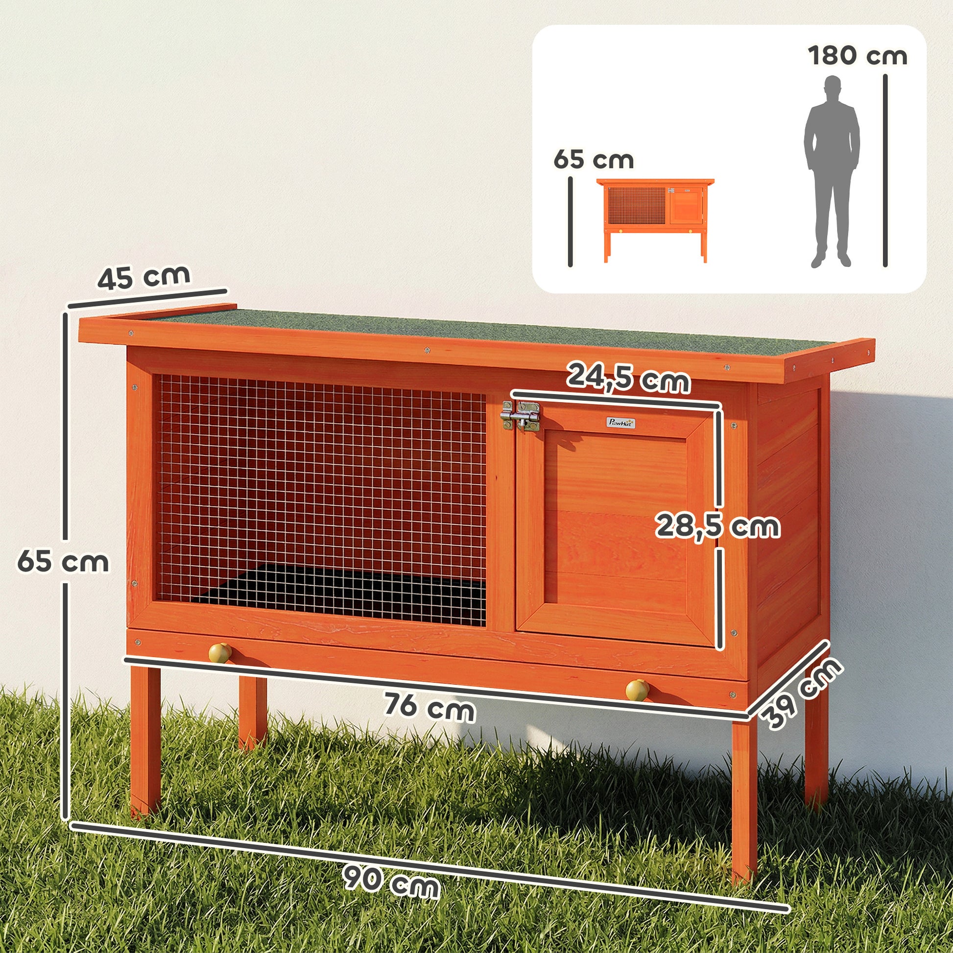Pawhut Conejera De Madera Con Techo Asfáltico Abatible Bandeja Extraíble Naranja_2