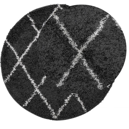 Alfombra De Pelo Largo Moderna Pamplona Negro Y Crema Ø 280 Cm / Vetonek_4