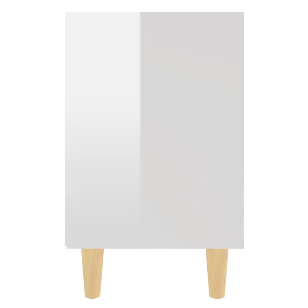 Mesita Noche Con Patas Madera Maciza Blanco Brillo 40x30x50 Cm_3