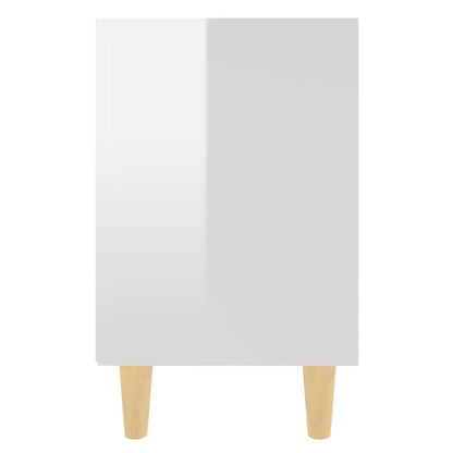 Mesita Noche Con Patas Madera Maciza Blanco Brillo 40x30x50 Cm_3