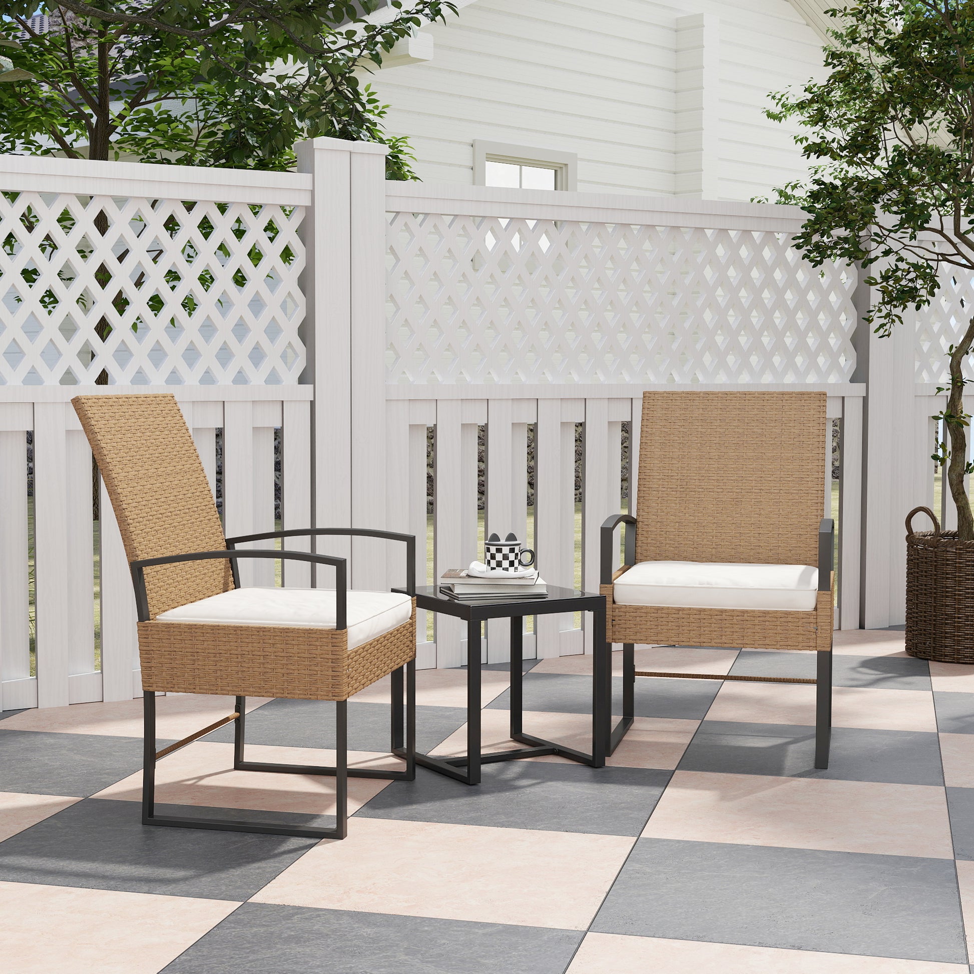 Outsunny Conjunto De Jardín Exterior De 3 Piezas Con Respaldo Ajustable Cojines_1
